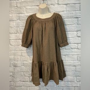 Zara Basics Women's Brown Wool Blend Puff Sleeve Baby Doll Dress.Size Small.